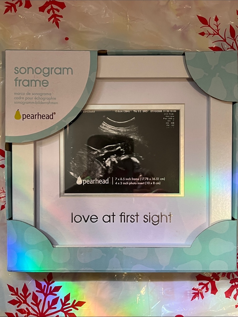 Pearhead White Sonogram Frame with White and Silver Trim